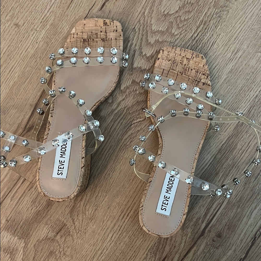 Steve Madden Tan Sandals with Crystal Accents